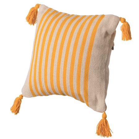 16 Handwoven Cotton Throw Pillow Cover With Striped Lines, Yellow